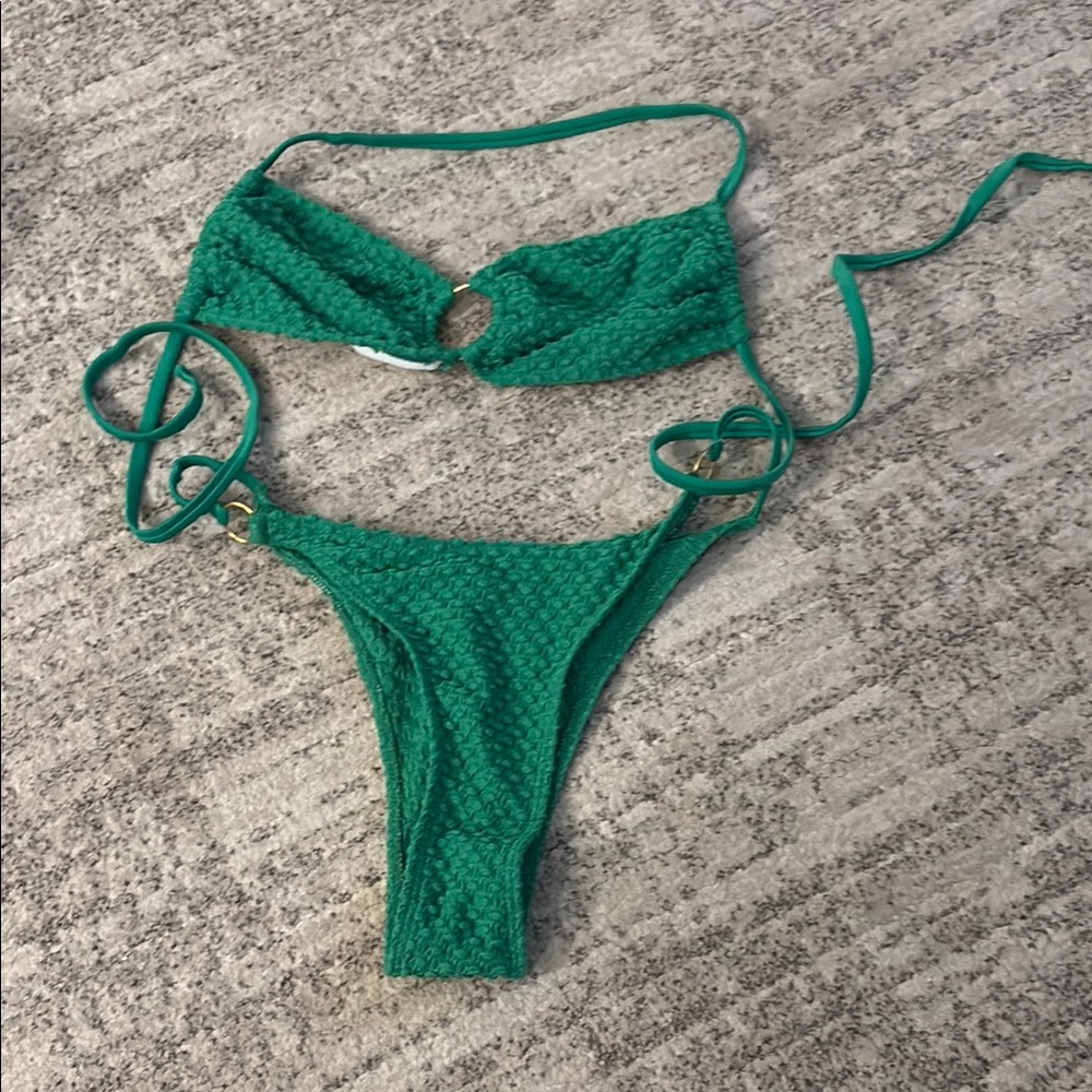 Green Textured Bikini Set